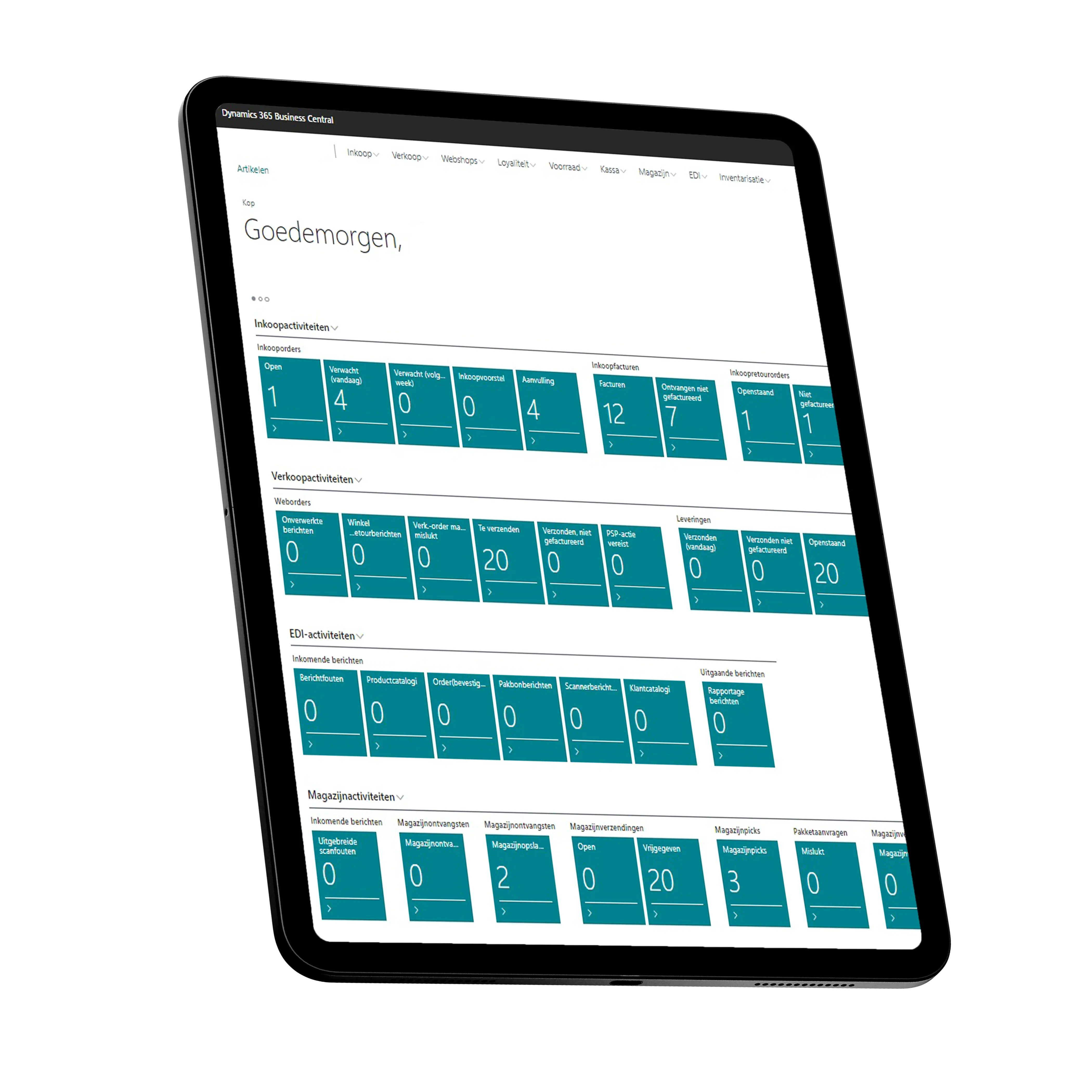 XPRT 365 en Microsoft Dynamics 365 Business Central weergegeven op een tablet
