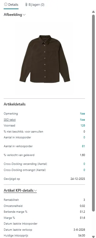 Artikeldetails en voorraad in XPRT 365